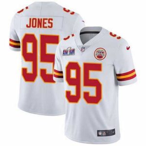 Finest Nike Kansas City Chiefs 95 Chris Jones White Bound Stitched NFL Vapor Untouchable Limited 2024 Super Bowl LVIII Jersey