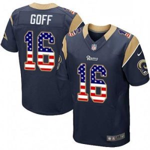 Exquisite Nike Los Angeles Rams 16 Jared Goff Elite Navy Blue Home USA Flag Fashion NFL Jersey
