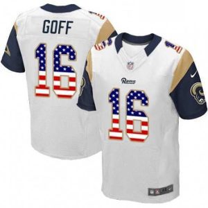 Exceptional Nike Los Angeles Rams 16 Jared Goff Elite White Road USA Flag Fashion NFL Jersey