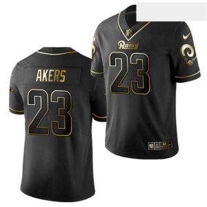 Outstanding Nike Rams 23 Cam Akers Draft Black Golden Edition Jersey