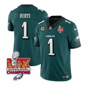 Superior Philadelphia Eagles 1 Jalen Hurts Green 2025 Eagles Logo Super Bowl LIX Patch With 4 Star C Patch New F.U.S.E  Vapor Untouchable Limited Stitched Footb