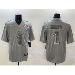 Premium Philadelphia Eagles 1 Jalen Hurts Grey 2025 Super Bowl LIX Patch Atmosphere Fashion Vapor Untouchable Limited Stitched Football Jersey