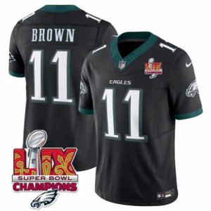 Superb Philadelphia Eagles 11 A J  Brown Black 2025 Eagles Logo Super Bowl LIX Patch New F.U.S.E  Vapor Untouchable Limited Stitched Football Jersey