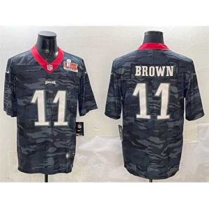 Outstanding Philadelphia Eagles 11 A  J  Brown Black 2025 Super Bowl LIX Patch Camo Vapor Untouchable Limited Stitched Football Jersey