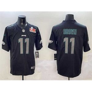 Superior Philadelphia Eagles 11 A J  Brown Black 2025 Super Bowl LIX Patch Impact Vapor Untouchable Limited Stitched Football Jersey