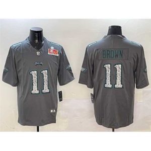 Finest Philadelphia Eagles 11 A J  Brown Gray 2025 Super Bowl LIX Patch Fashion Vapor Untouchable Limited Stitched Football Jersey