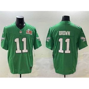 Gorgeous Philadelphia Eagles 11 A J  Brown Green 2025 Super Bowl LIX Patch F.U.S.E  Throwback Vapor Untouchable Limited Stitched Football Jersey