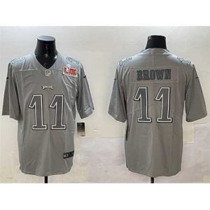Gorgeous Philadelphia Eagles 11 A  J  Brown Grey 2025 Super Bowl LIX Patch Atmosphere Fashion Vapor Untouchable Limited Stitched Football Jersey