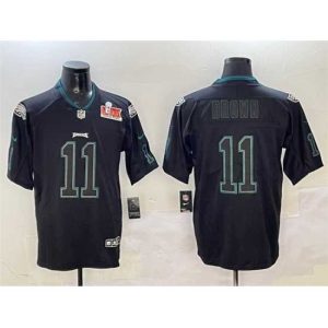 Marvelous Philadelphia Eagles 11 A J  Brown Lights Out Black 2025 Super Bowl LIX Patch Color Rush Vapor Untouchable Limited Stitched Football Jersey