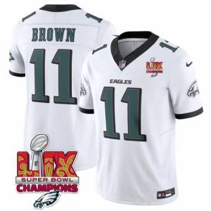 Marvelous Philadelphia Eagles 11 A J  Brown White 2025 Eagles Logo Super Bowl LIX Patch New F.U.S.E  Vapor Untouchable Limited Stitched Football Jersey