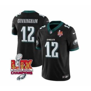 Gorgeous Philadelphia Eagles 12 Randall Cunningham Black 2025 Eagles Logo Super Bowl LIX Patch New F.U.S.E  Vapor Limited Stitched Football Jersey