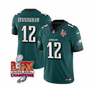Premium Philadelphia Eagles 12 Randall Cunningham Green 2025 Eagles Logo Super Bowl LIX Patch New F.U.S.E  Vapor Limited Stitched Football Jersey