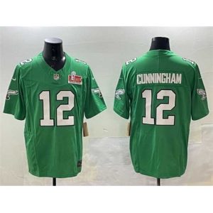 Outstanding Philadelphia Eagles 12 Randall Cunningham Green 2025 Super Bowl LIX Patch F.U.S.E  Throwback Vapor Untouchable Limited Stitched Football Jersey