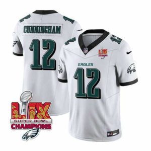 Gorgeous Philadelphia Eagles 12 Randall Cunningham White 2025 Eagles Logo Super Bowl LIX Patch New F.U.S.E  Vapor Limited Stitched Football Jersey