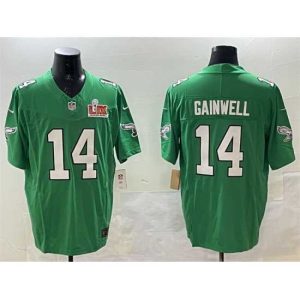 Superb Philadelphia Eagles 14 Kenneth Gainwell Green 2025 Super Bowl LIX Patch F.U.S.E  Throwback Vapor Untouchable Limited Stitched Football Jersey