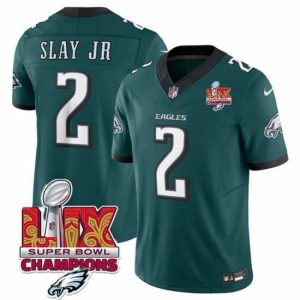 Marvelous Philadelphia Eagles 2 Darius Slay JR Green 2025 Eagles Logo Super Bowl LIX Patch New F.U.S.E  Vapor Limited Stitched Football Jersey