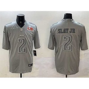 Finest Philadelphia Eagles 2 Darius Slay Jr  Grey 2025 Super Bowl LIX Patch Atmosphere Fashion Vapor Untouchable Limited Stitched Football Jersey