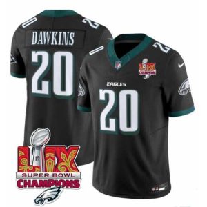Outstanding Philadelphia Eagles 20 Brian Dawkins Black 2025 Eagles Logo Super Bowl LIX Patch New F.U.S.E  Vapor Limited Stitched Football Jersey