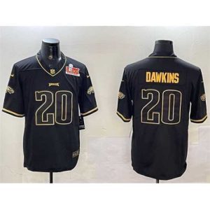 Premium Philadelphia Eagles 20 Brian Dawkins Black Gold 2025 Super Bowl LIX Patch Salute To Service Vapor Untouchable Limited Stitched Football Jersey