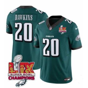 Finest Philadelphia Eagles 20 Brian Dawkins Green 2025 Eagles Logo Super Bowl LIX Patch New F.U.S.E  Vapor Limited Stitched Football Jersey