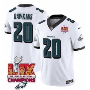 Outstanding Philadelphia Eagles 20 Brian Dawkins White 2025 Eagles Logo Super Bowl LIX Patch New F.U.S.E  Vapor Limited Stitched Football Jersey