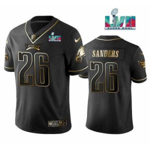 Premium Philadelphia Eagles 26 Miles Sanders Black Golden Super Bowl LVII Patch Edition Stitched Football Jersey