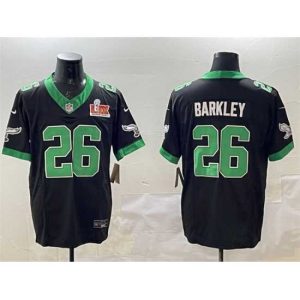 Exquisite Philadelphia Eagles 26 Saquon Barkley Black 2025 Super Bowl LIX Patch F.U.S.E  Vapor Untouchable Limited Stitched Football Jersey