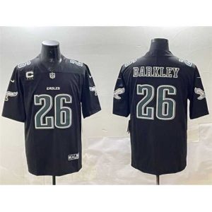 High quality Philadelphia Eagles 26 Saquon Barkley Black Fashion With 3 Star C Patch Vapor Untouchable Limited Stitched Football Jersey