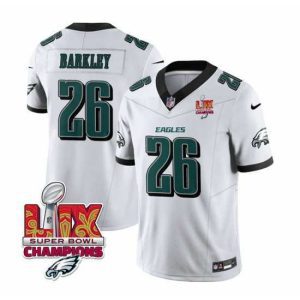 Finest Philadelphia Eagles 26 Saquon Barkley White 2025 Eagles Logo Super Bowl LIX Patch New F.U.S.E  Vapor Untouchable Limited Stitched Football Jersey
