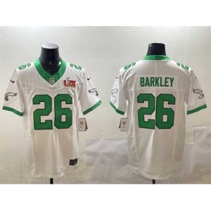 High quality Philadelphia Eagles 26 Saquon Barkley White 2025 Super Bowl LIX Patch F.U.S.E  Vapor Untouchable Limited Stitched Football Jersey