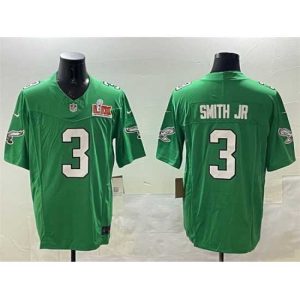 Superior Philadelphia Eagles 3 Nolan Smith Jr  Green 2025 Super Bowl LIX Patch F.U.S.E  Throwback Vapor Untouchable Limited Stitched Football Jersey