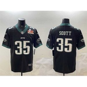 Premium Philadelphia Eagles 35 Boston Scott Black 2025 Super Bowl LIX Patch Vapor Untouchable Limited Stitched Football Jersey