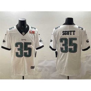 Exquisite Philadelphia Eagles 35 Boston Scott White 2025 Super Bowl LIX Patch Vapor Untouchable Limited Stitched Football Jersey