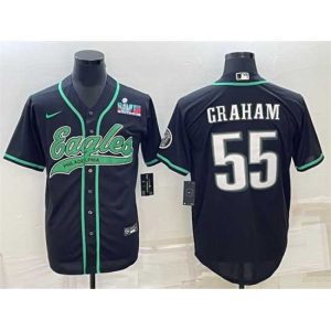 Exceptional Philadelphia Eagles 55 Brandon Graham Black With Super Bowl LVII Patch Cool Base Stitched Baseball Jersey
