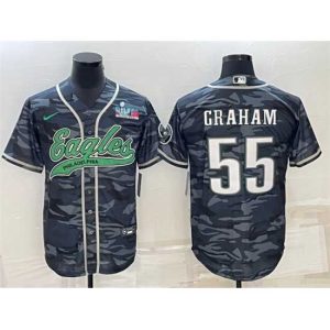 Finest Philadelphia Eagles 55 Brandon Graham Grey Camo With Super Bowl LVII Patch Cool Base Stitched Baseball Jersey