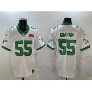 Exceptional Philadelphia Eagles 55 Brandon Graham White 2025 Super Bowl LIX Patch F.U.S.E  Vapor Untouchable Limited Stitched Football Jersey
