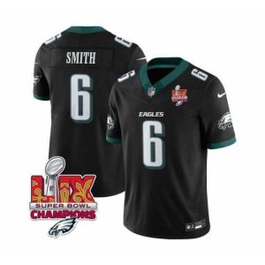 Gorgeous Philadelphia Eagles 6 DeVonta Smith Black 2025 Eagles Logo Super Bowl LIX Patch New F.U.S.E  Vapor Limited Stitched Football Jersey