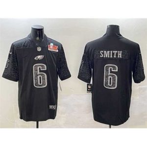 Outstanding Philadelphia Eagles 6 DeVonta Smith Black 2025 Super Bowl LIX Patch Reflective Vapor Untouchable Limited Stitched Football Jersey