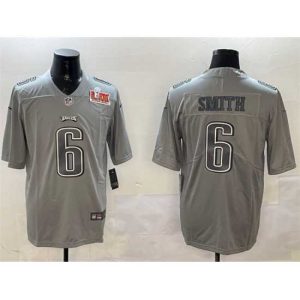 Marvelous Philadelphia Eagles 6 DeVonta Smith Grey 2025 Super Bowl LIX Patch Atmosphere Fashion Vapor Untouchable Limited Stitched Football Jersey