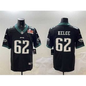 Outstanding Philadelphia Eagles 62 Jason Kelce Black 2025 Super Bowl LIX Patch Vapor Untouchable Limited Stitched Football Jersey
