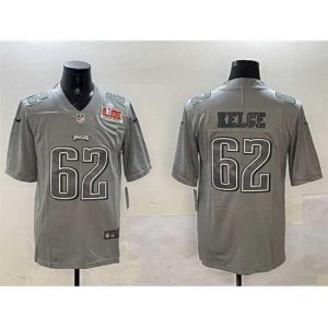Exceptional Philadelphia Eagles 62 Jason Kelce Grey 2025 Super Bowl LIX Patch Atmosphere Fashion Vapor Untouchable Limited Stitched Football Jersey