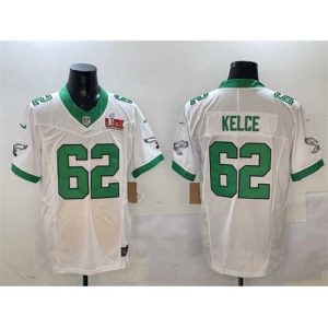 Marvelous Philadelphia Eagles 62 Jason Kelce White 2025 Super Bowl LIX Patch F.U.S.E  Vapor Untouchable Limited Stitched Football Jersey