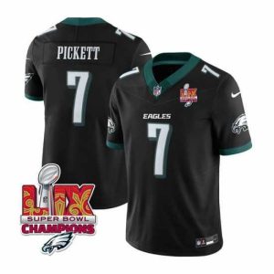 Outstanding Philadelphia Eagles 7 Kenny Pickett Black 2025 Eagles Logo Super Bowl LIX Patch New F.U.S.E  Vapor Limited Stitched Football Jersey