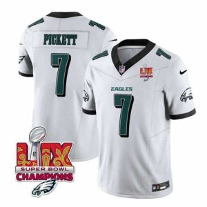 Outstanding Philadelphia Eagles 7 Kenny Pickett White 2025 Eagles Logo Super Bowl LIX Patch New F.U.S.E  Vapor Limited Stitched Football Jersey