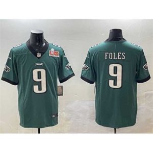 Premium Philadelphia Eagles 9 Nick Foles Green 2025 Super Bowl LIX Patch Vapor Untouchable Limited Stitched Football Jersey