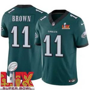 Superior Philadelphia Eagles A.J. Brown #11 Green 2024 2025 Super Bowl LIX F.U.S.E Stitched NFL Jersey