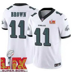 Gorgeous Philadelphia Eagles A.J. Brown #11 White 2024 2025 Super Bowl LIX F.U.S.E Stitched NFL Jersey