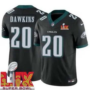 Outstanding Philadelphia Eagles Brian Dawkins #20 Black 2024 2025 Super Bowl LIX F.U.S.E Stitched NFL Jersey