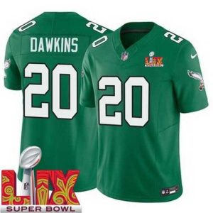 Gorgeous Philadelphia Eagles Brian Dawkins #20 Kelly Green 2024 2025 Super Bowl LIX F.U.S.E Stitched NFL Jersey