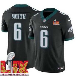 Gorgeous Philadelphia Eagles DeVonta Smith #6 Black 2024 2025 Super Bowl LIX F.U.S.E Stitched NFL Jersey